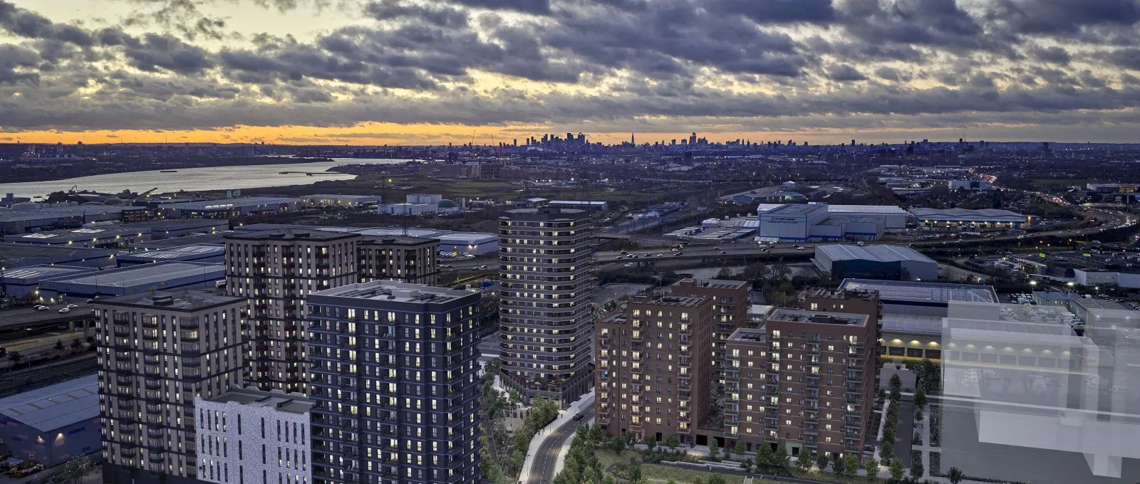 Dagenham Green Aerial Dusk CGI