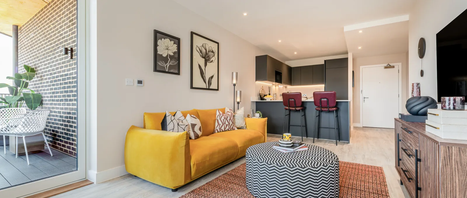The Liberty, one bed one bath show home, living space