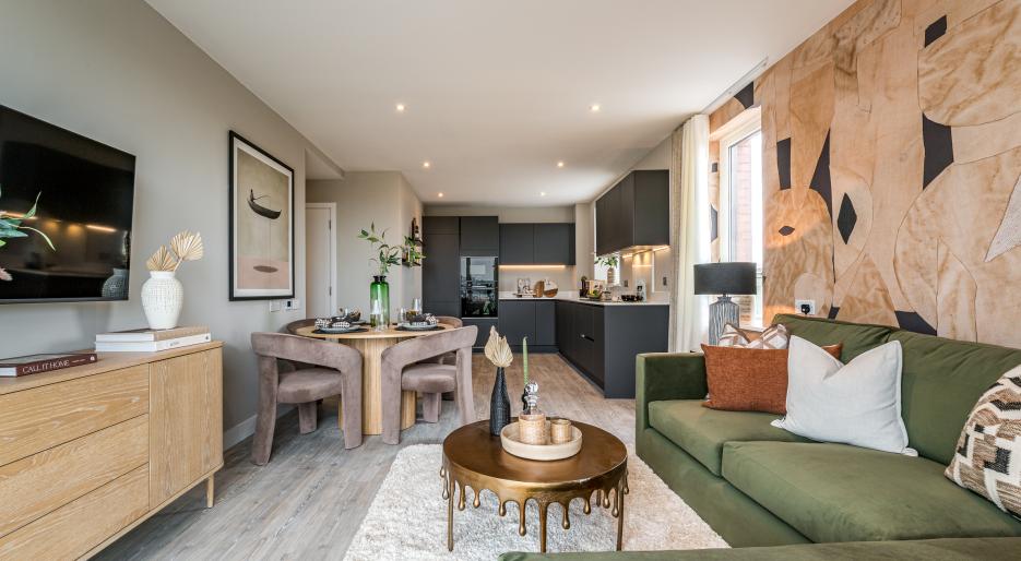 kitchen living and dining from balcony